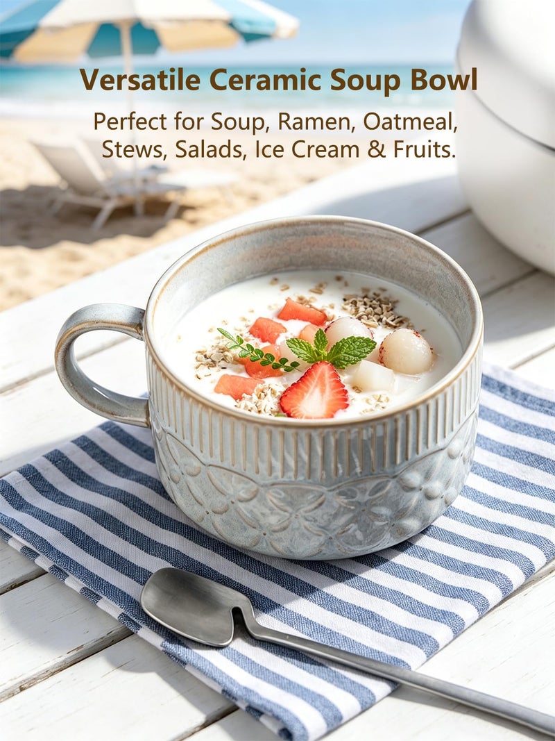 Gomakren Soup Mug with Handle 39oz, Microwave Ramen Bowl with Lid, Ceramic Soup Bowl Container Cup for Ramen Cereal Ice Cream Fruits Office Lunch Dorm, Gray - Image 3