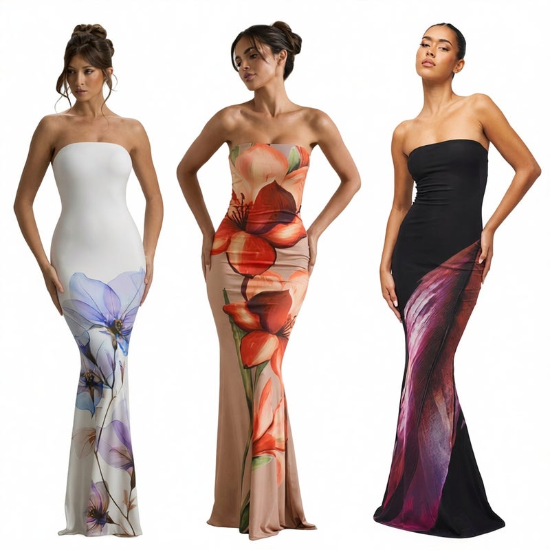 Sexy Printed Bodycon Backless Long Fishtail Dress - Image 1