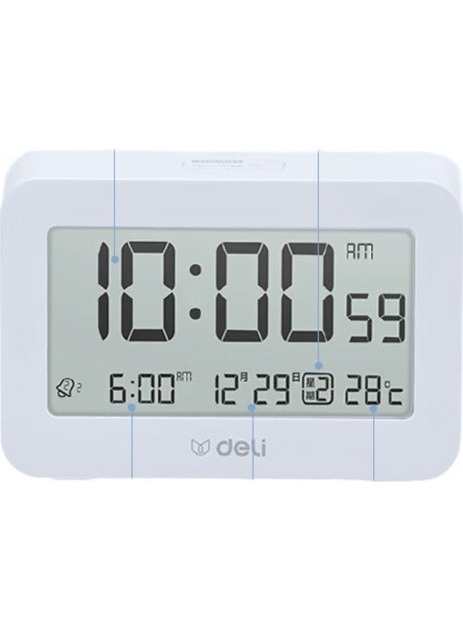 Deli Mini Multifunctional Alarm Clock, Dormitory Backlit Electronic Clock, Student-Specific Wake-Up Device, White, 8839 - Image 3