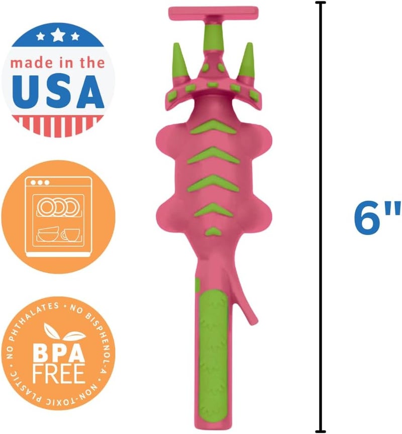Constructive Eating Plate and Utensils Set - USA-Made Toddler Dinnerware with Divided Plates (Pink Dinosaur) - Image 5