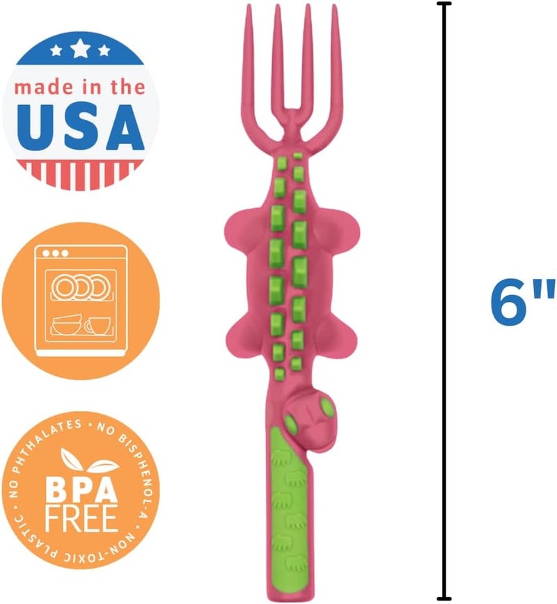 Constructive Eating Plate and Utensils Set - USA-Made Toddler Dinnerware with Divided Plates (Pink Dinosaur) - Image 3
