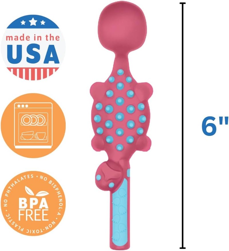 Constructive Eating Plate and Utensils Set - USA-Made Toddler Dinnerware with Divided Plates (Pink Dinosaur) - Image 4