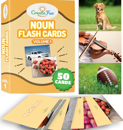 CreateFun 50 Noun Flash Cards Fun Vocabulary Builder Educational Learning Photo Cards for Kids Homeschool Adults Seniors Speech Therapy ESL Autism Dementia Aphasia SLP ABA and Occupational Therapy - Image 1