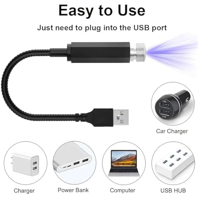 ريحني جهاز عرض أضواء النجوم للسيارة بمنفذ USB، إضاءة محيطة داخلية ثنائية اللون الأحمر والأرجواني، متوافق مع منفذ USB باللون الأحمر - Image 5