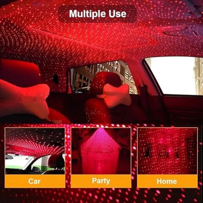 ريحني جهاز عرض أضواء النجوم للسيارة بمنفذ USB، إضاءة محيطة داخلية ثنائية اللون الأحمر والأرجواني، متوافق مع منفذ USB باللون الأحمر - Image 4