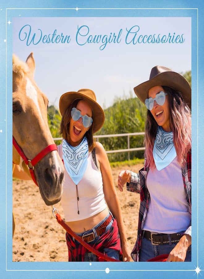 هانايف مجموعة هانايف المكونة من 12 قطعة من مناديل الرأس بنقشة بيزلي ونظارات على شكل قلب، مناديل رأس مبتكرة بدون إطار ونظارات شمسية شفافة على شكل قلب للنساء والرجال (أزرق فاتح) - Image 4