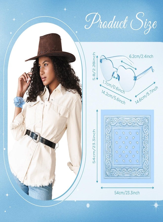 هانايف مجموعة هانايف المكونة من 12 قطعة من مناديل الرأس بنقشة بيزلي ونظارات على شكل قلب، مناديل رأس مبتكرة بدون إطار ونظارات شمسية شفافة على شكل قلب للنساء والرجال (أزرق فاتح) - Image 2