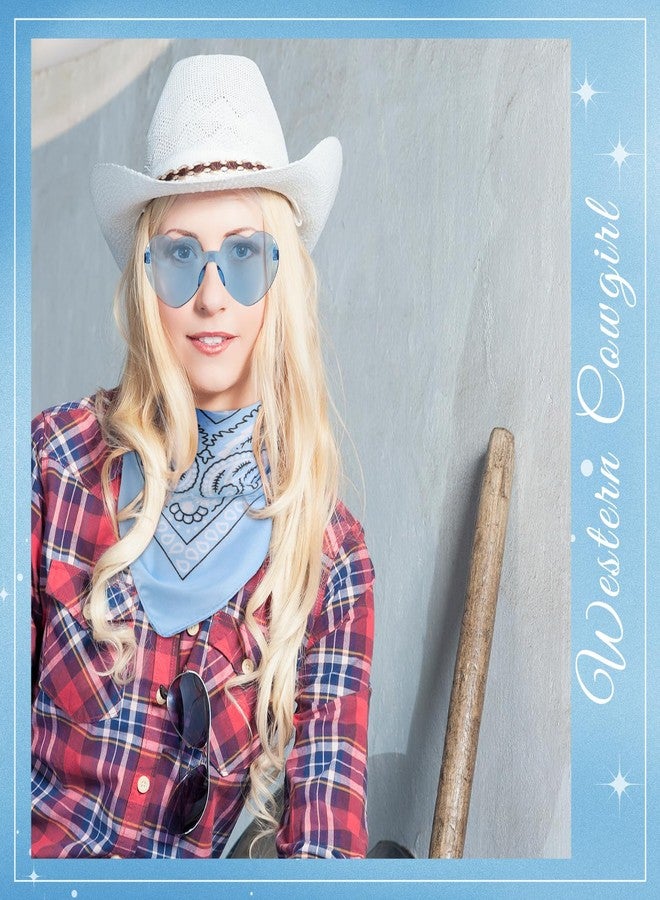 هانايف مجموعة هانايف المكونة من 12 قطعة من مناديل الرأس بنقشة بيزلي ونظارات على شكل قلب، مناديل رأس مبتكرة بدون إطار ونظارات شمسية شفافة على شكل قلب للنساء والرجال (أزرق فاتح) - Image 3