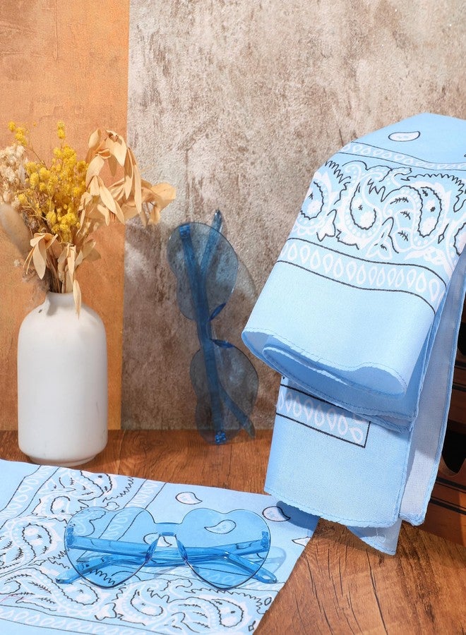 هانايف مجموعة هانايف المكونة من 12 قطعة من مناديل الرأس بنقشة بيزلي ونظارات على شكل قلب، مناديل رأس مبتكرة بدون إطار ونظارات شمسية شفافة على شكل قلب للنساء والرجال (أزرق فاتح) - Image 5