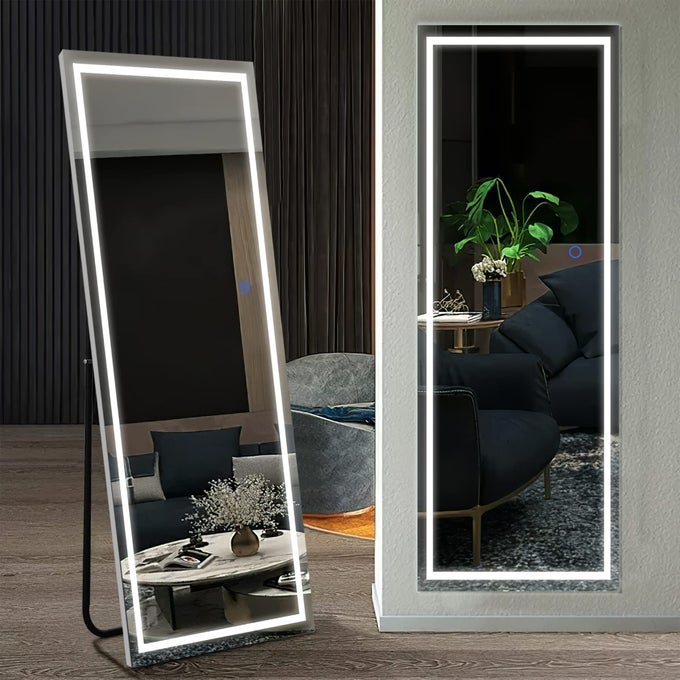 LED MIRROR 63X 20 FULL LENGTH MIRROR WITH LED LIGHTS STANDING MIRROR LARGE RECTANGLE MIRRORS 3 COLORS DIMMABLE LIGHTING STEPLESS DIMMING FOR BEDROOM BATHROOM LIVING ROOM SILVER