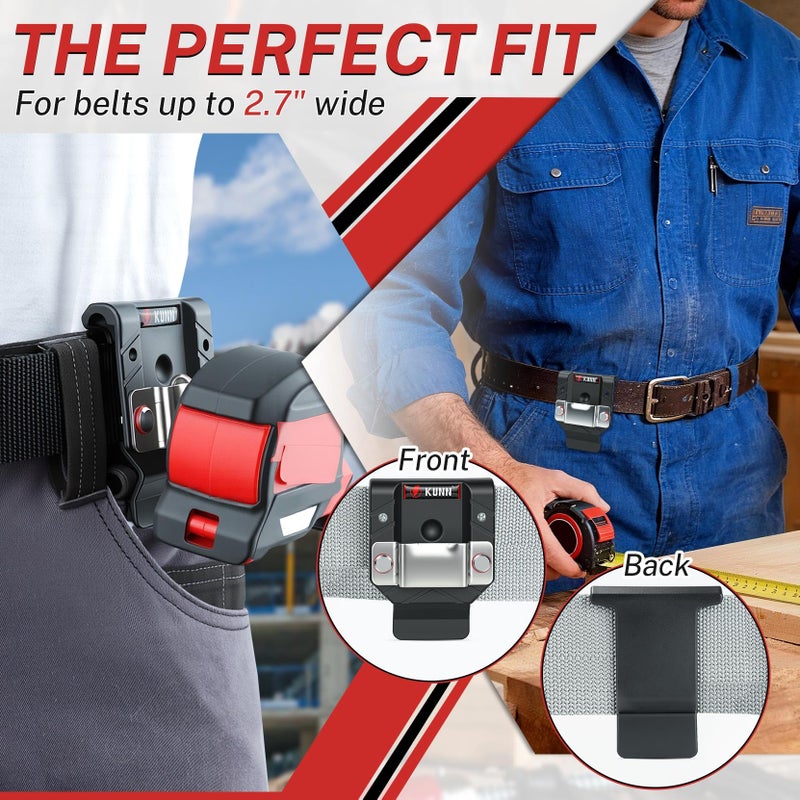 KUNN Tape Measure Holder for Belt Universal Clip Fits Wide 2.7" Belts Low Profile Holster for Construction and DIY - Image 4