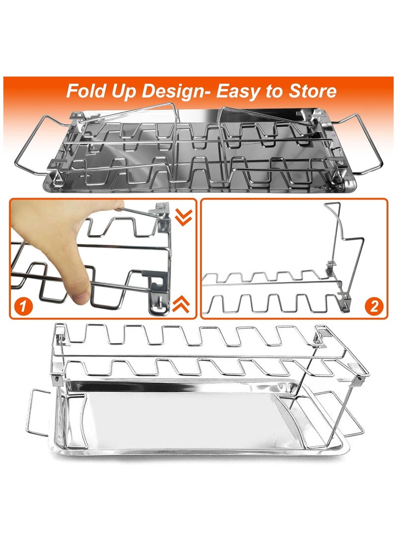 Beauenty 14-Slot Chicken Leg and Wing Rack for Grill with Drip Tray, Stainless Steel Drumstick Holder with Grill Clips, Oil Brush, Heat-Resistant Gloves, BBQ Roasting Stand for Oven, r, Camping  Parties - Image 5