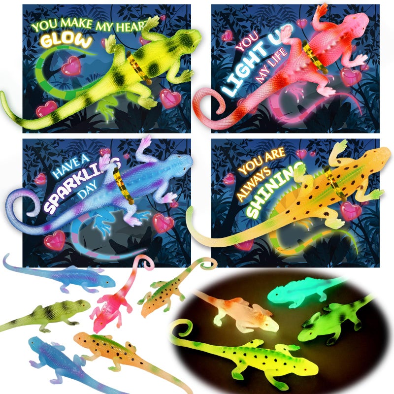 Letapapa Valentines Day Cards for Kids School 24 Pack Valentines Cards with Glow In The Dark Lizard Valentines Day Gifts for Kids Classroom Exchange Valentines Party Favors Prizes for Boys Girls - Image 3