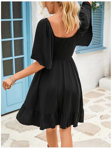 BEAUDRM Women's Western Cowgirl Dress Floral Boho Mini Dresses Summer Flowy Sun Dress Country Vacation Outfits Black Large - Image 2
