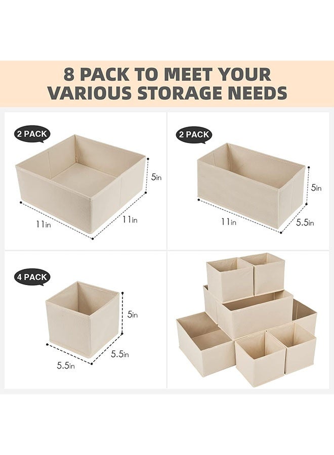 8-Pack Foldable Drawer Organizers – Closet Storage Boxes in Multiple Sizes for Clothes, Underwear, Socks, Ties (Beige) - Image 2