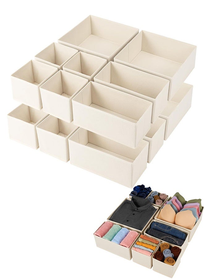 8-Pack Foldable Drawer Organizers – Closet Storage Boxes in Multiple Sizes for Clothes, Underwear, Socks, Ties (Beige) - Image 1