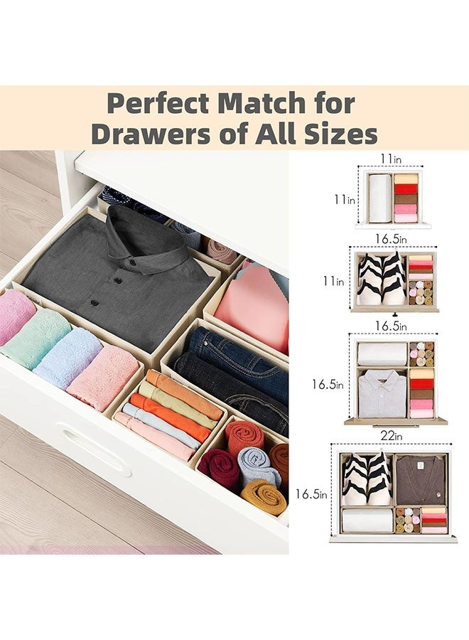 8-Pack Foldable Drawer Organizers – Closet Storage Boxes in Multiple Sizes for Clothes, Underwear, Socks, Ties (Beige) - Image 5