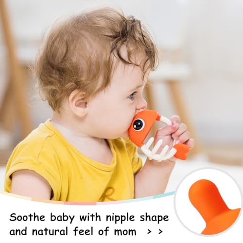 Mombella Teething Toys 3-6 Months, Mombella Clownfish Teethers for Babies 6-12 Months, Soft Silicone Baby Teether Toys with Anti Drop Clip, Baby Chew Toys 6 to 12 Months, Infant Teething Relief Toy, Orange - Image 3