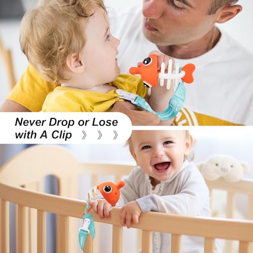 Mombella Teething Toys 3-6 Months, Mombella Clownfish Teethers for Babies 6-12 Months, Soft Silicone Baby Teether Toys with Anti Drop Clip, Baby Chew Toys 6 to 12 Months, Infant Teething Relief Toy, Orange - Image 5
