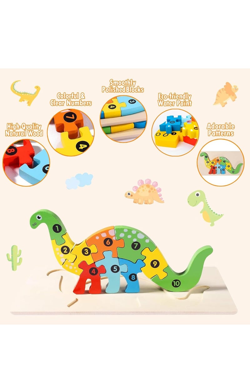 2 Pack Wooden Puzzles for Kids 3-5 Years Old, 2 Dinosaur Puzzles, Ideal Gift for Toddlers - Image 2
