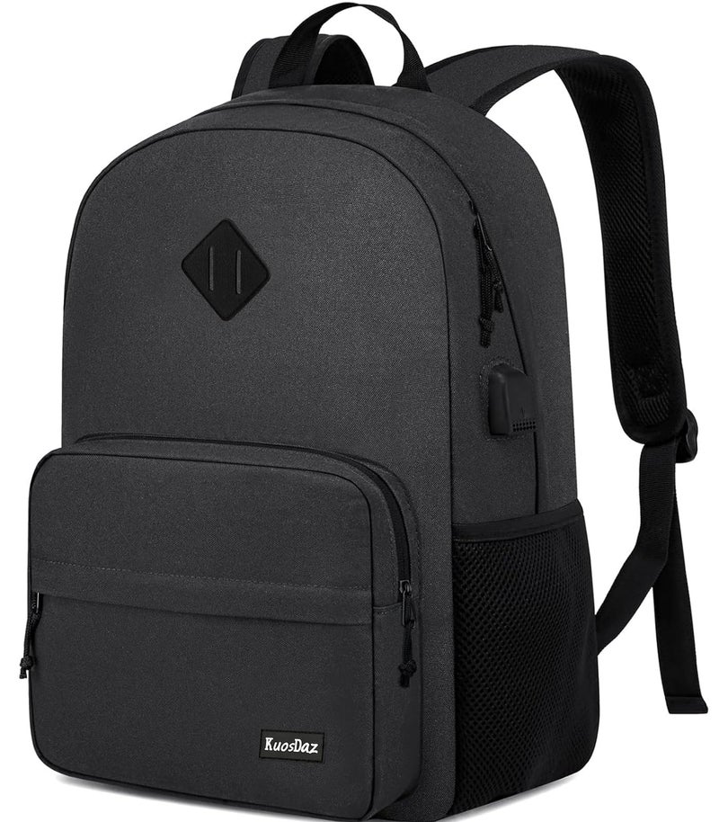 Kuosdaz Black Backpack for School Teens Boys Girls Lightweight Casual Backpacks for Men and Women Classic Basic Water Resistant Casual Daypack 156 Inch Laptop Bookbag for College High School Work Travel - Image 2