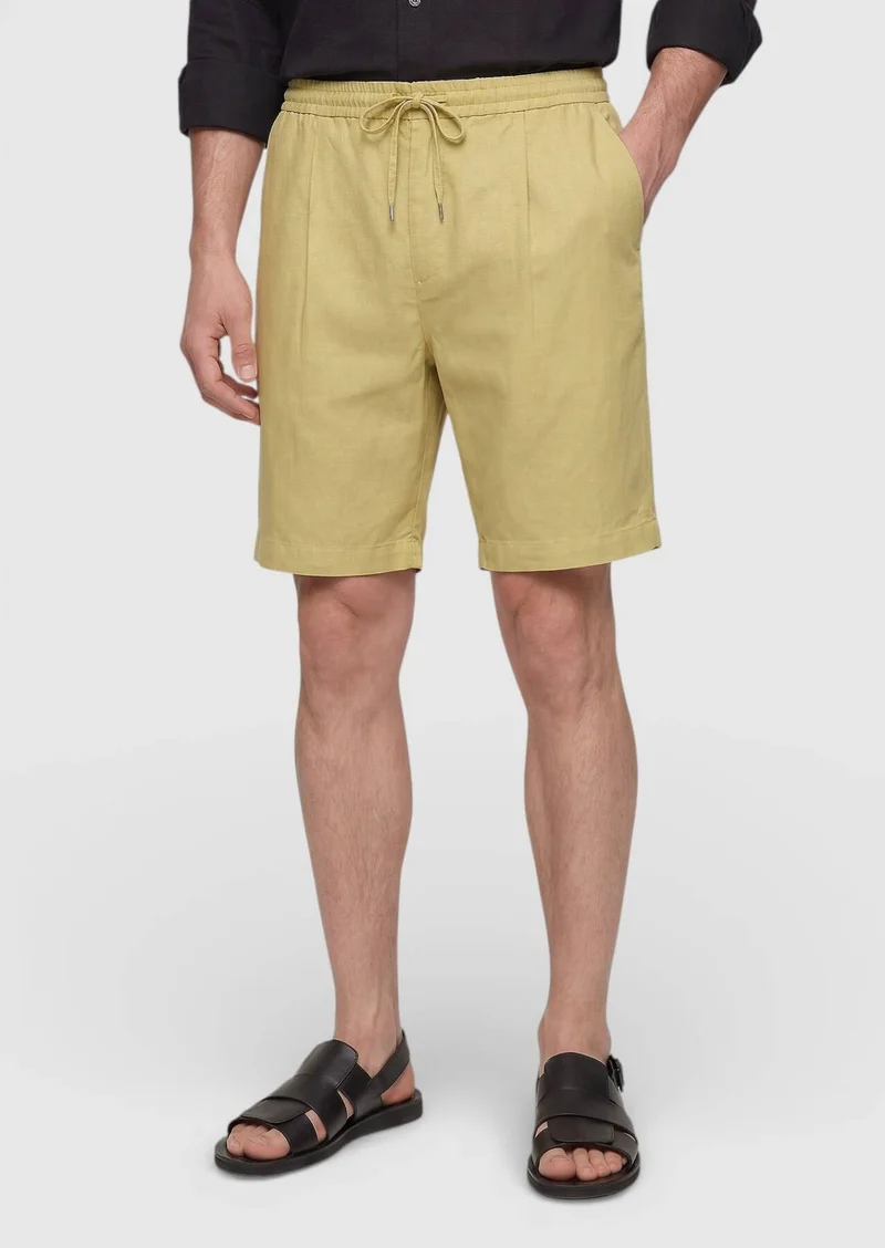 RAMSEY Oil Green Weaving Jogging Fit Casual Linen Blended Bermuda