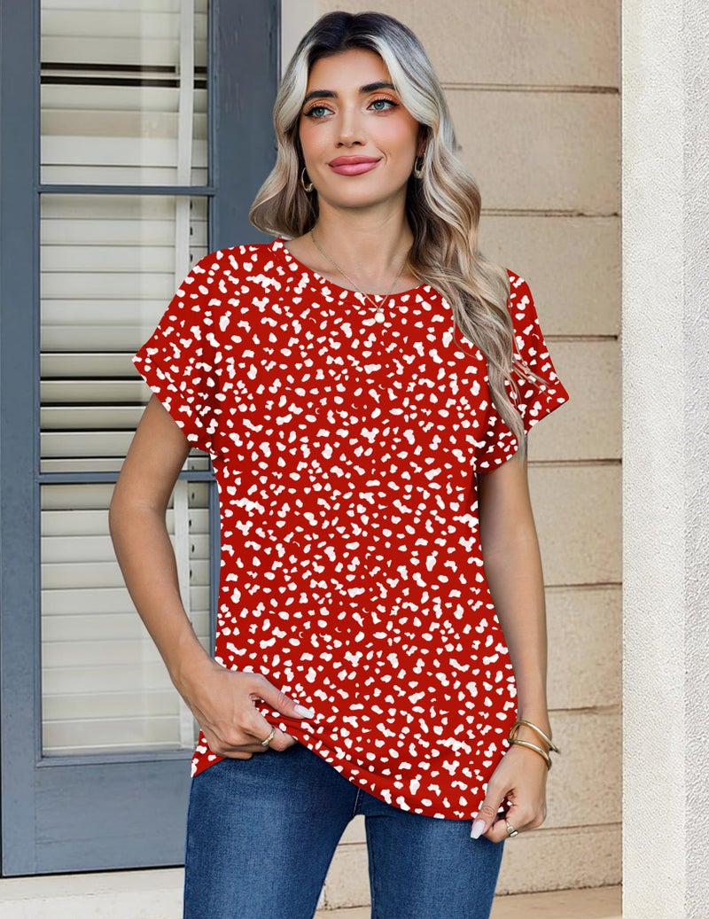 Zeagoo Blouses for Women Dressy Casual Short Sleeve Red Polka Dot Top Crew Neck Cute Shirts Spring Work Outfits XL - Image 4