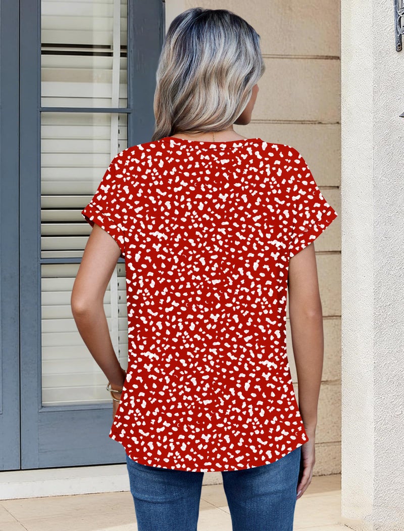 Zeagoo Blouses for Women Dressy Casual Short Sleeve Red Polka Dot Top Crew Neck Cute Shirts Spring Work Outfits XL - Image 5