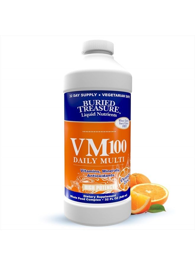 VM100 Complete Daily Liquid Vitamins and Minerals plus Antioxidants Supplement for Maximum Absorption Great Tasting Orange Zest Flavor 32 Servings 32 Ounce
