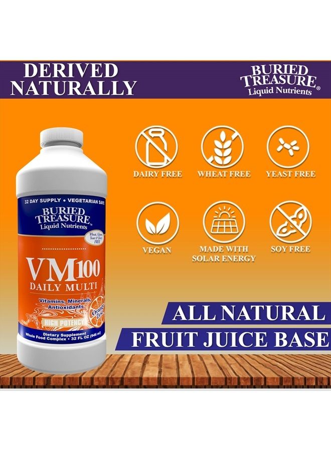 VM100 Complete Daily Liquid Vitamins and Minerals plus Antioxidants Supplement for Maximum Absorption Great Tasting Orange Zest Flavor 32 Servings 32 Ounce