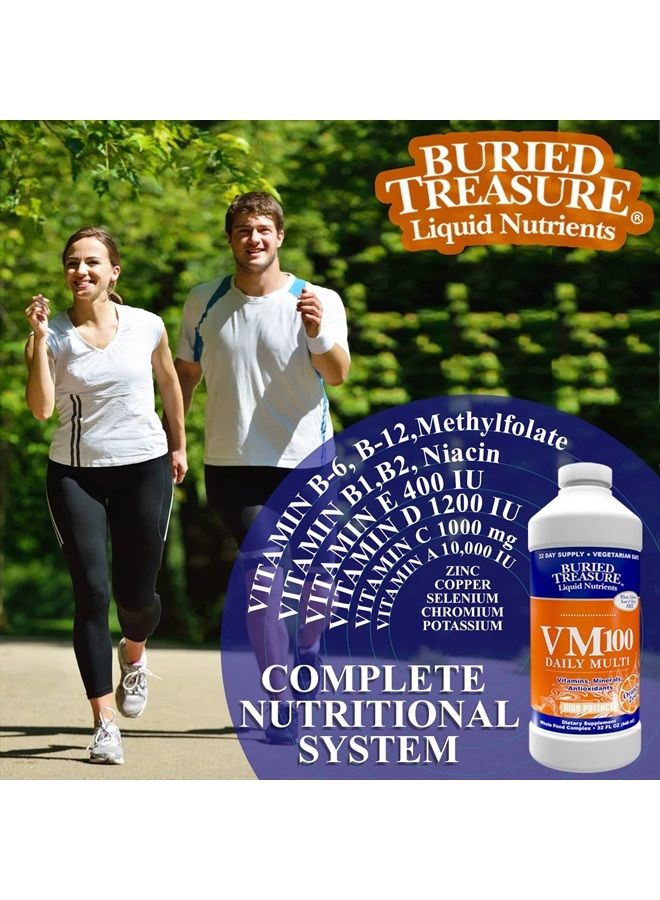 VM100 Complete Daily Liquid Vitamins and Minerals plus Antioxidants Supplement for Maximum Absorption Great Tasting Orange Zest Flavor 32 Servings 32 Ounce
