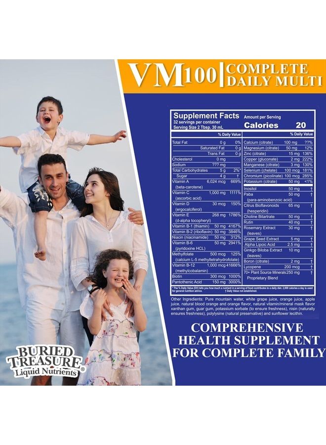 VM100 Complete Daily Liquid Vitamins and Minerals plus Antioxidants Supplement for Maximum Absorption Great Tasting Orange Zest Flavor 32 Servings 32 Ounce