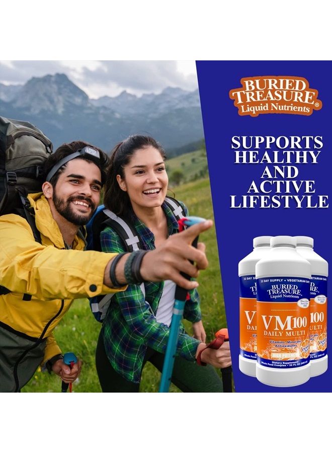 VM100 Complete Daily Liquid Vitamins and Minerals plus Antioxidants Supplement for Maximum Absorption Great Tasting Orange Zest Flavor 32 Servings 32 Ounce