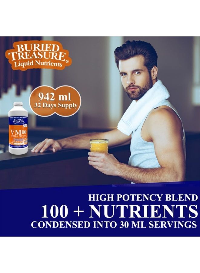 VM100 Complete Daily Liquid Vitamins and Minerals plus Antioxidants Supplement for Maximum Absorption Great Tasting Orange Zest Flavor 32 Servings 32 Ounce
