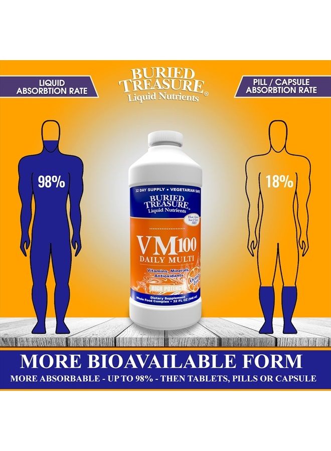 VM100 Complete Daily Liquid Vitamins and Minerals plus Antioxidants Supplement for Maximum Absorption Great Tasting Orange Zest Flavor 32 Servings 32 Ounce