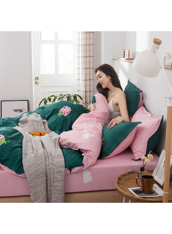 NIBEMINENT 4-Piece Queen Size Luxurious Cotton And Soft Microfiber Comforter Set (1 Duvet/Quilt Cover, 1 Flat Sheet, 2 Pillowcases) Green  - Image 2