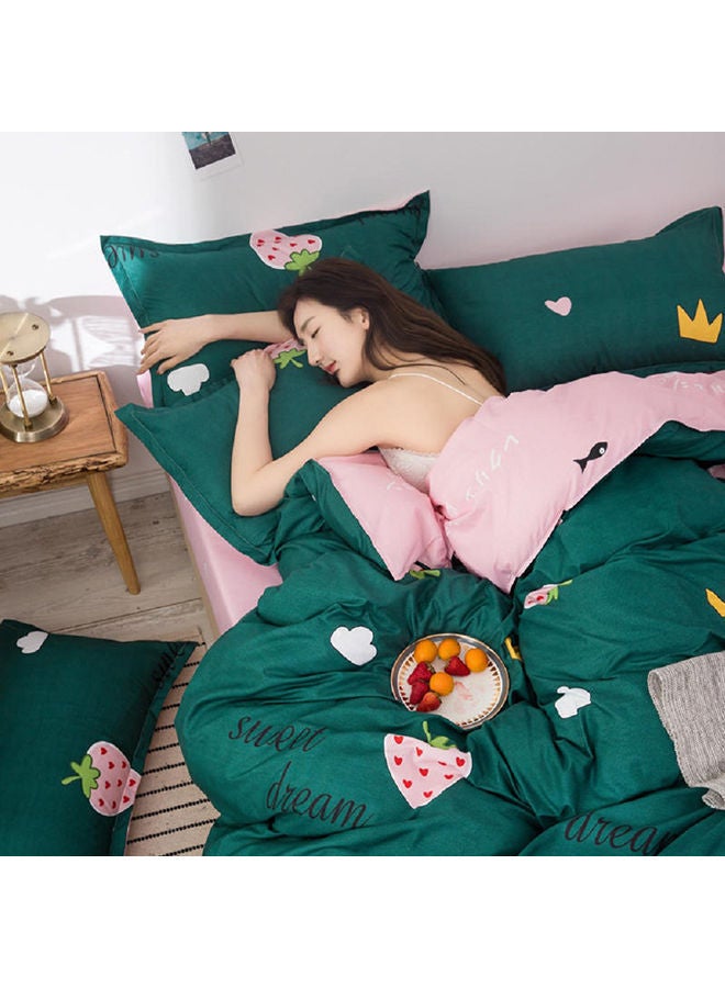 NIBEMINENT 4-Piece Queen Size Luxurious Cotton And Soft Microfiber Comforter Set (1 Duvet/Quilt Cover, 1 Flat Sheet, 2 Pillowcases) Green  - Image 3