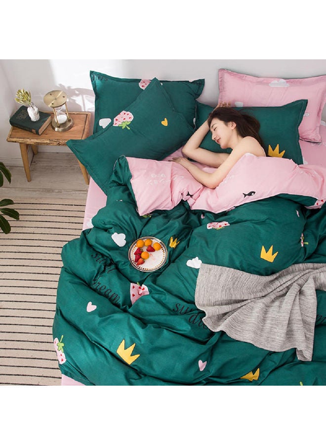 NIBEMINENT 4-Piece Queen Size Luxurious Cotton And Soft Microfiber Comforter Set (1 Duvet/Quilt Cover, 1 Flat Sheet, 2 Pillowcases) Green  - Image 5