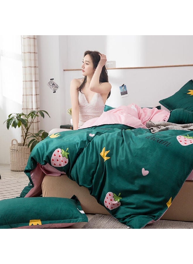 NIBEMINENT 4-Piece Queen Size Luxurious Cotton And Soft Microfiber Comforter Set (1 Duvet/Quilt Cover, 1 Flat Sheet, 2 Pillowcases) Green  - Image 4