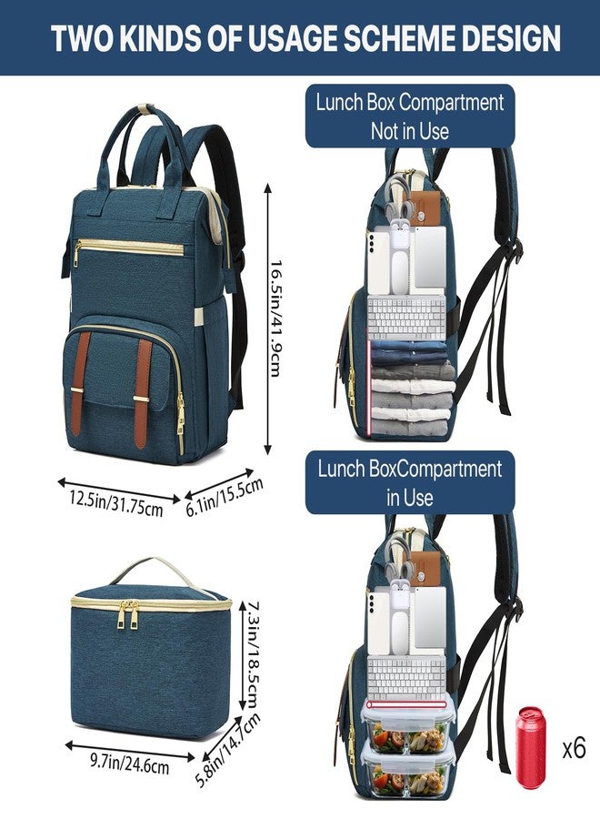 aocrin Lunch Backpack, 15.6 Inch Laptop Backpack with USB Port, Stylish Nurse, Teacher and Work Bag with Insulated Cooler Lunch Box for Women, Blue - Image 4