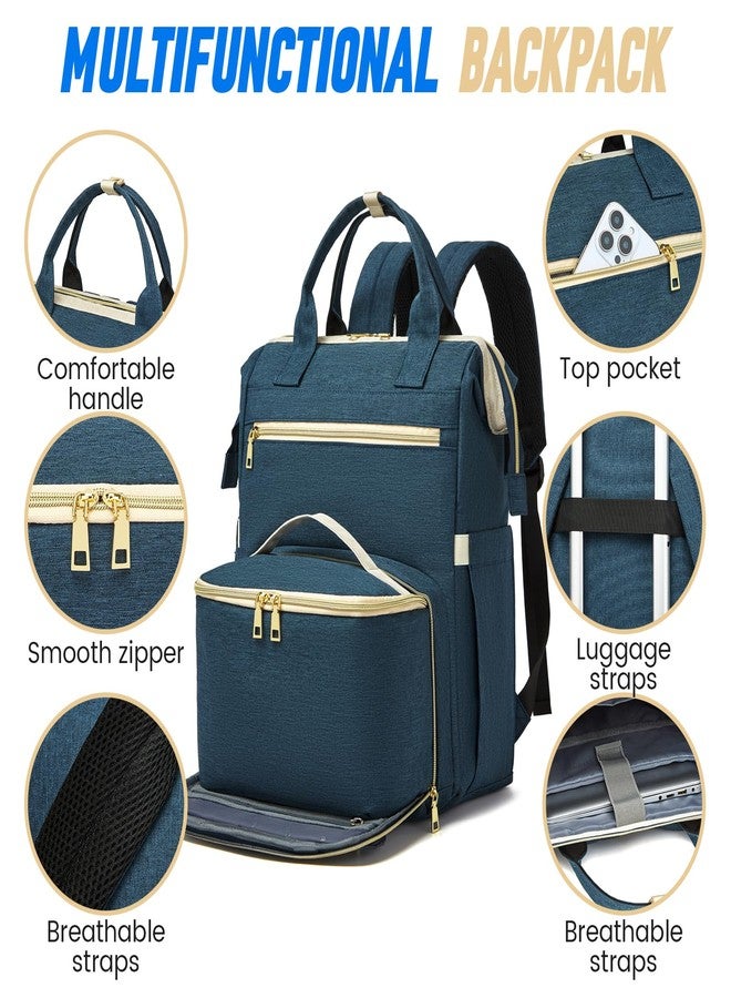 aocrin Lunch Backpack, 15.6 Inch Laptop Backpack with USB Port, Stylish Nurse, Teacher and Work Bag with Insulated Cooler Lunch Box for Women, Blue - Image 5