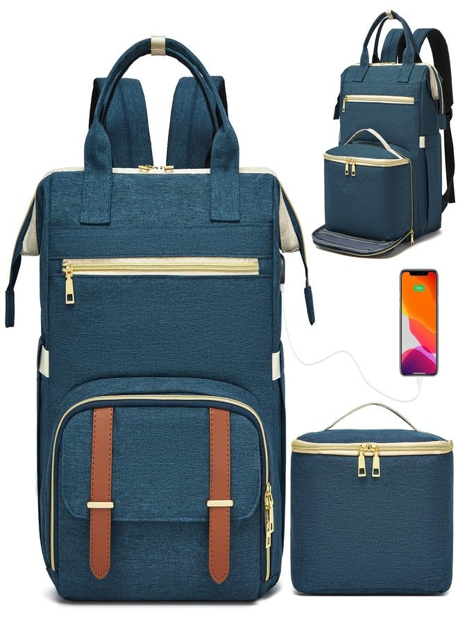 aocrin Lunch Backpack, 15.6 Inch Laptop Backpack with USB Port, Stylish Nurse, Teacher and Work Bag with Insulated Cooler Lunch Box for Women, Blue - Image 1