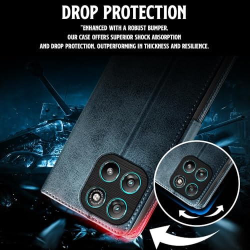 WOW IMAGINE Shock Proof Flip Cover Back Case for Motorola Moto G67 Power | G57 Power 5G (Magnetic Button Flip Case | Wallet Pockets & Stand | Leather Finish | Oxford Blue) - Image 4