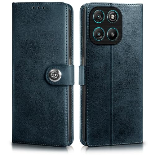 WOW IMAGINE Shock Proof Flip Cover Back Case for Motorola Moto G67 Power | G57 Power 5G (Magnetic Button Flip Case | Wallet Pockets & Stand | Leather Finish | Oxford Blue) - Image 1