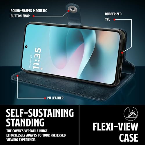 WOW IMAGINE Shock Proof Flip Cover Back Case for Motorola Moto G67 Power | G57 Power 5G (Magnetic Button Flip Case | Wallet Pockets & Stand | Leather Finish | Oxford Blue) - Image 5