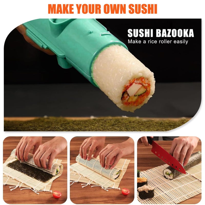 SmileTools Sushi Making Kit, Sushi Roller, Sushi Bazooka, Sushi Maker, Bamboo Sushi Rolling Mat For Beginners (Green) - Image 2