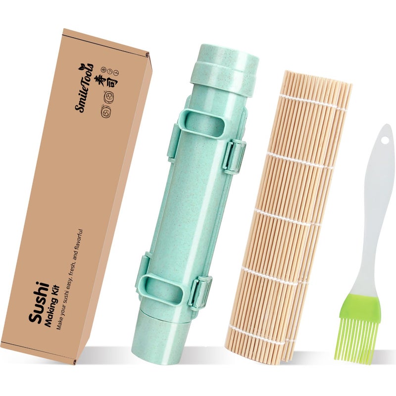 SmileTools Sushi Making Kit, Sushi Roller, Sushi Bazooka, Sushi Maker, Bamboo Sushi Rolling Mat For Beginners (Green) - Image 1