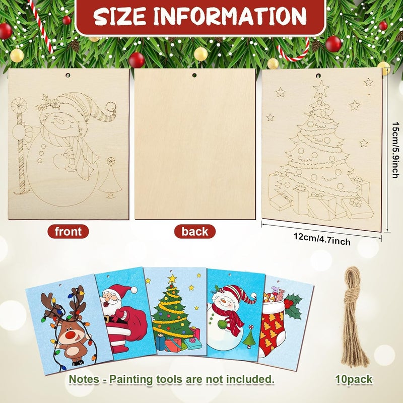 Curious Button Pack of 10 Christmas Truck Wooden Craft Painting Set | Unfinished Wood Slices with Xmas Tree Design | DIY Paintable Ornaments for Kids & Adults | Bulk Craft Supplies 12x15 cm - Image 3