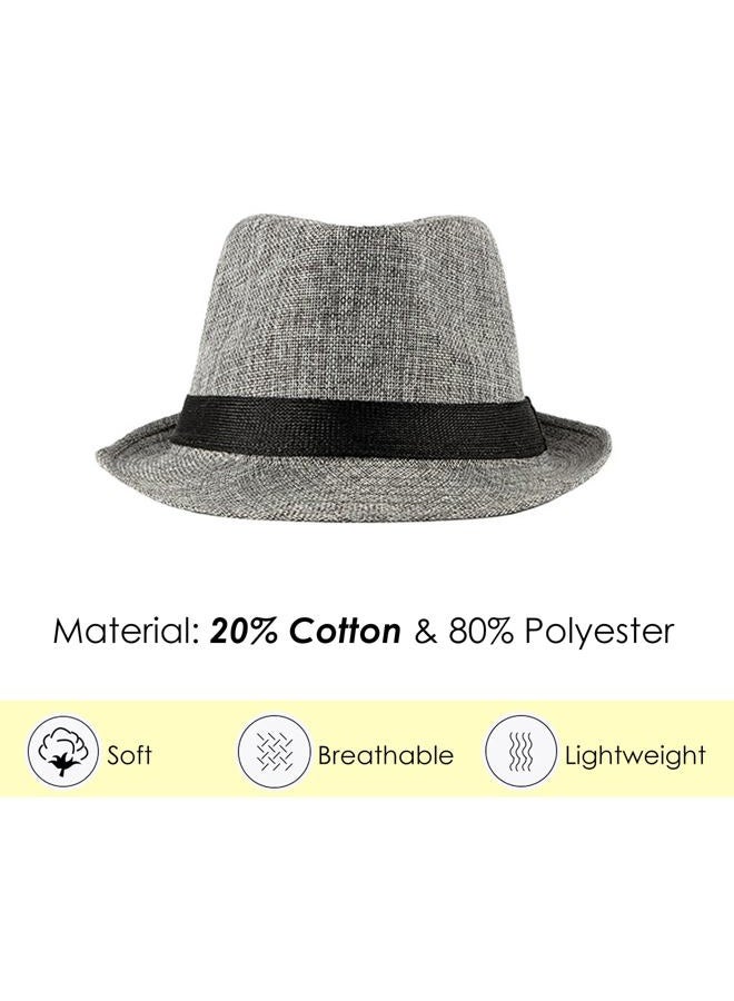Lisianthus Fedora Hat for Men Panama Trilby Hat Short Brim Summer Sun Hat Grey with Black Band - Image 3