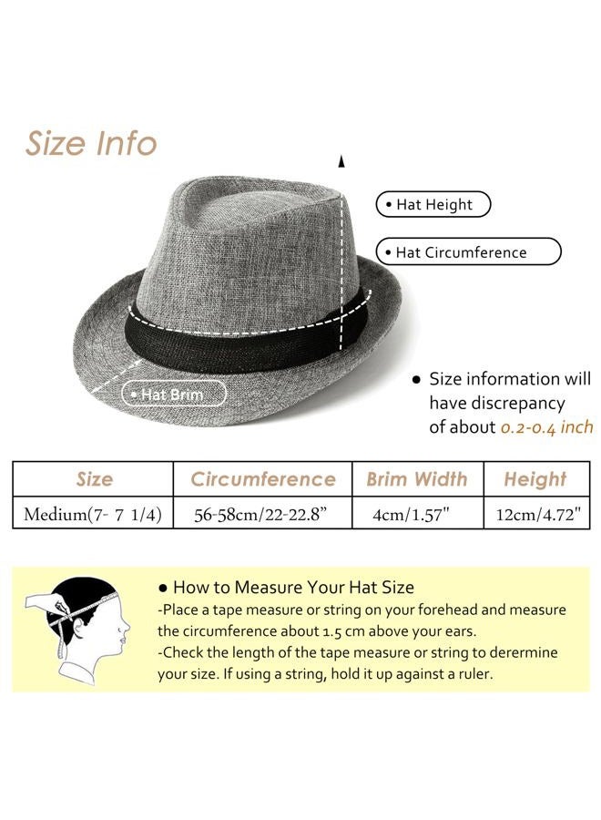 Lisianthus Fedora Hat for Men Panama Trilby Hat Short Brim Summer Sun Hat Grey with Black Band - Image 5
